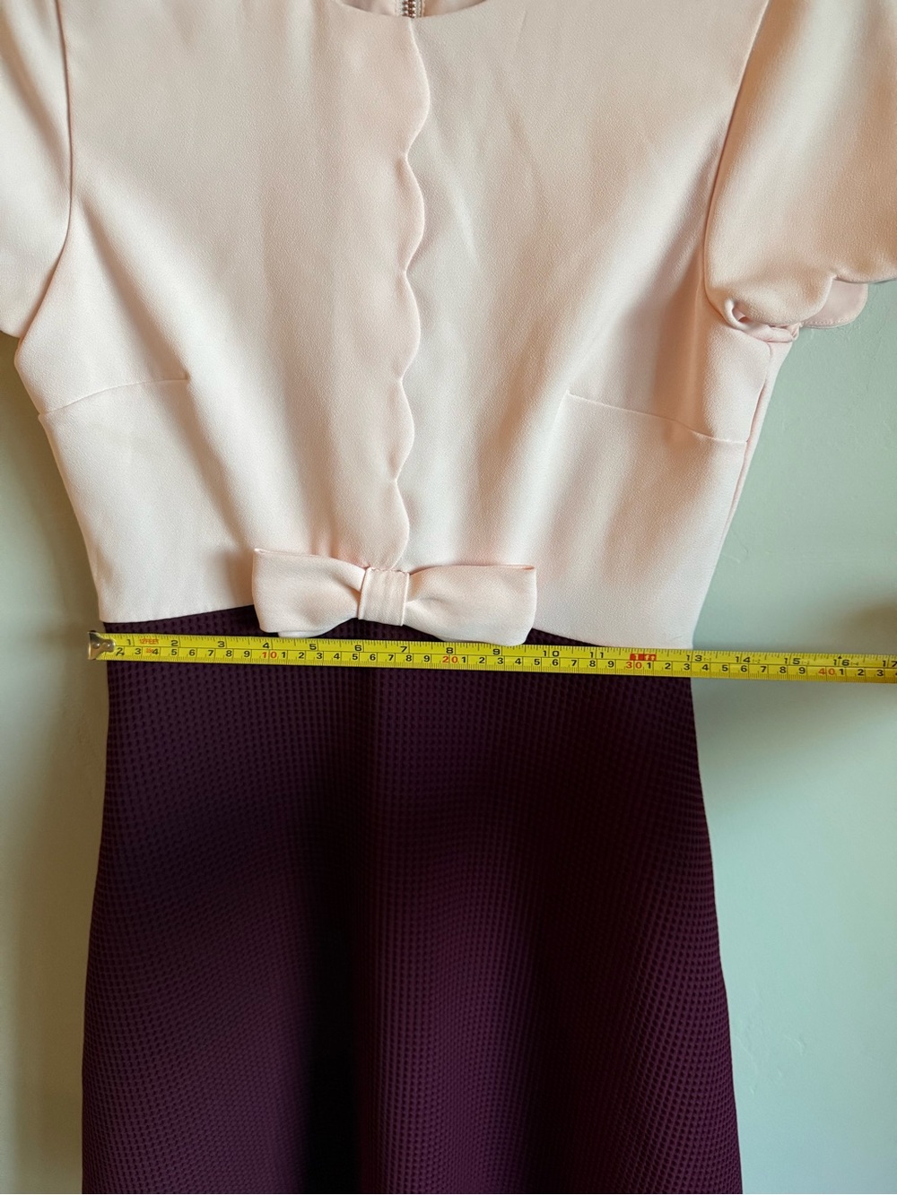 Ted Baker Blush and Burgundy Scallop A-line dress with Bow detail - Picture 8 of 9
